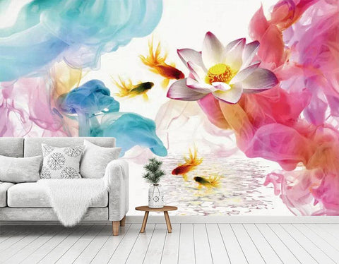 3D Watercolor, Colorful, Dizzy, Lotus Wallpaper- Jess Art Decoration