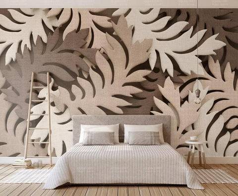 3D Wood texture, Brown, Leaf Wallpaper- Jess Art Decoration