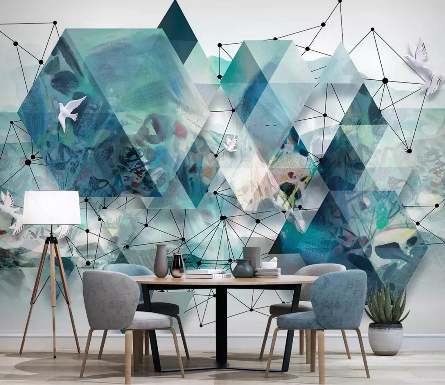3D Abstract, Blue background, Geometry Wallpaper- Jess Art Decoration