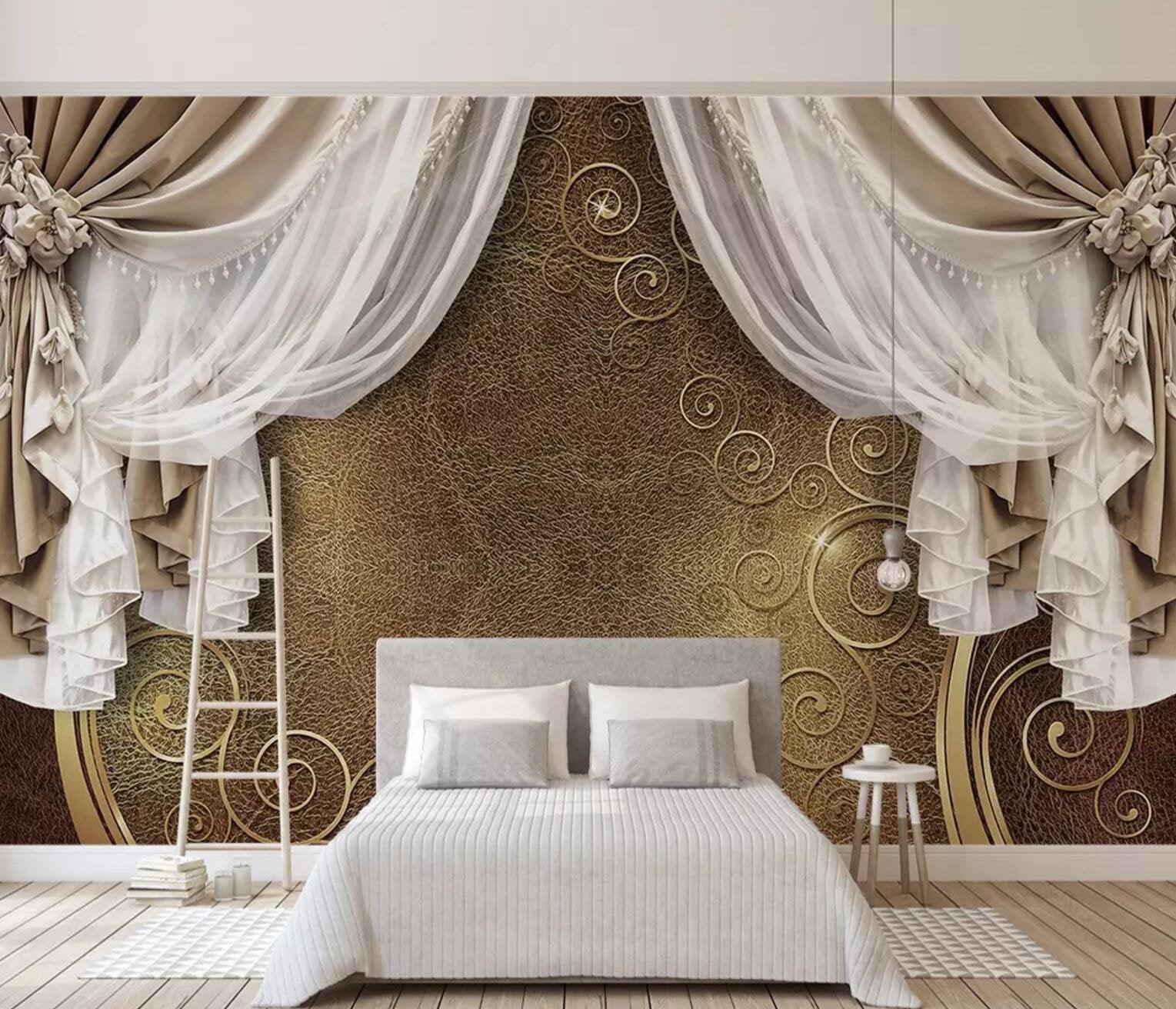 3D Classical, Elegant, European walls, Curtains Wallpaper- Jess Art Decoration