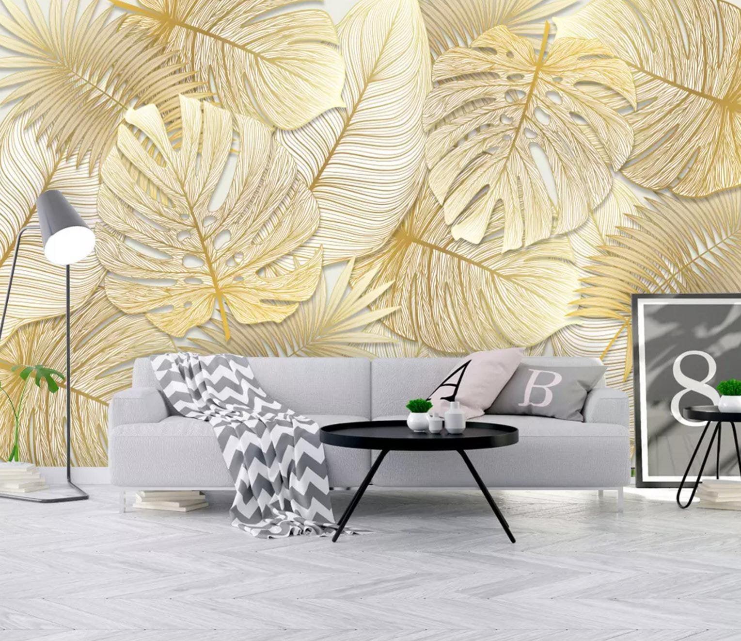 3D Gold, Details, Palm leaf Wallpaper- Jess Art Decoration
