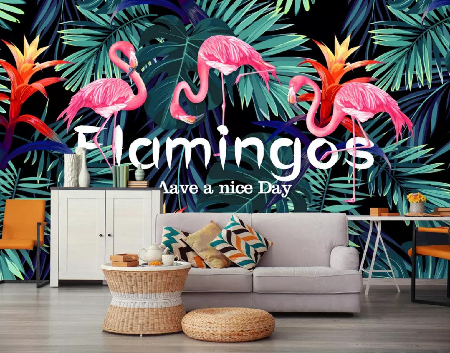 3D Cartoons, Rainforest, Flamingo Wallpaper- Jess Art Decoration
