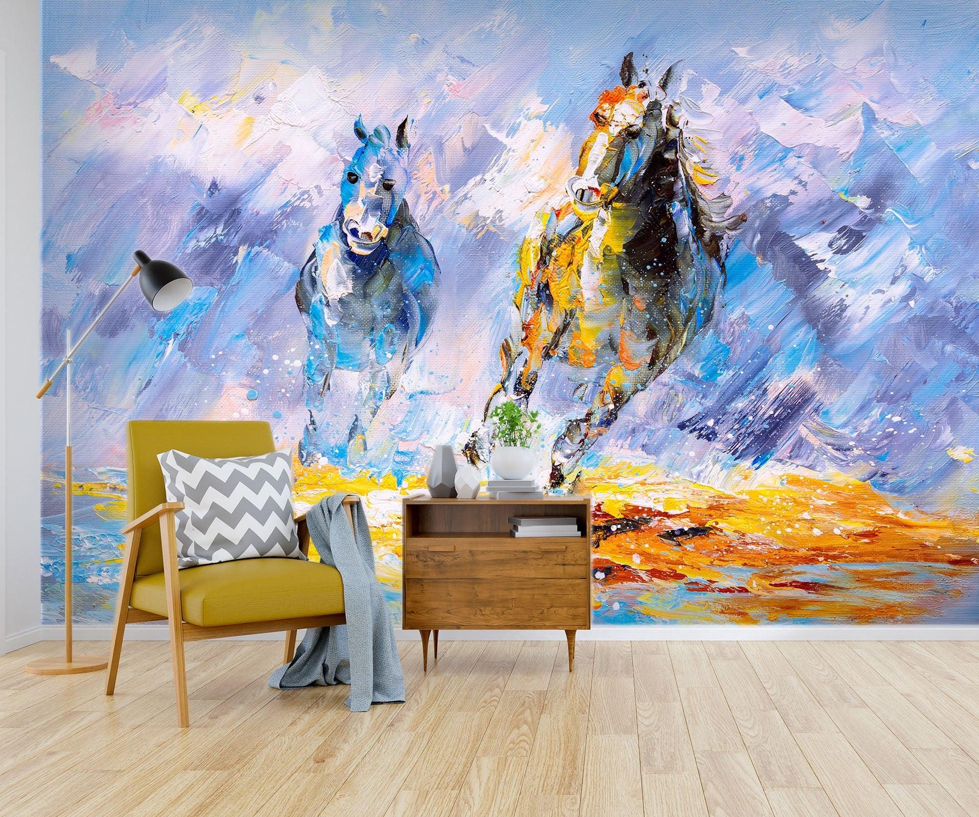 3D Abstract, Hand-painted, Galloping, Steed Wallpaper- Jess Art Decoration