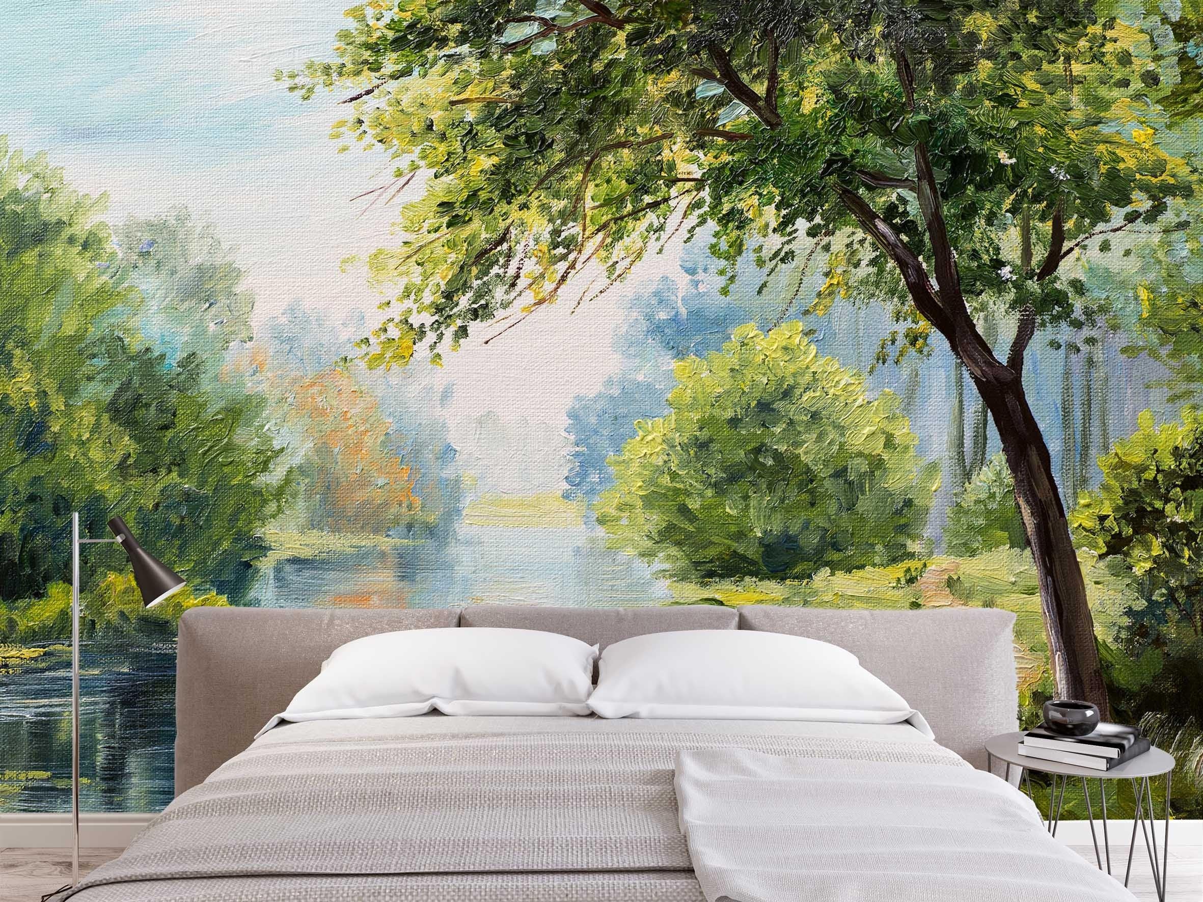 3D Summer scenery, Lake, Tree Wallpaper- Jess Art Decoration