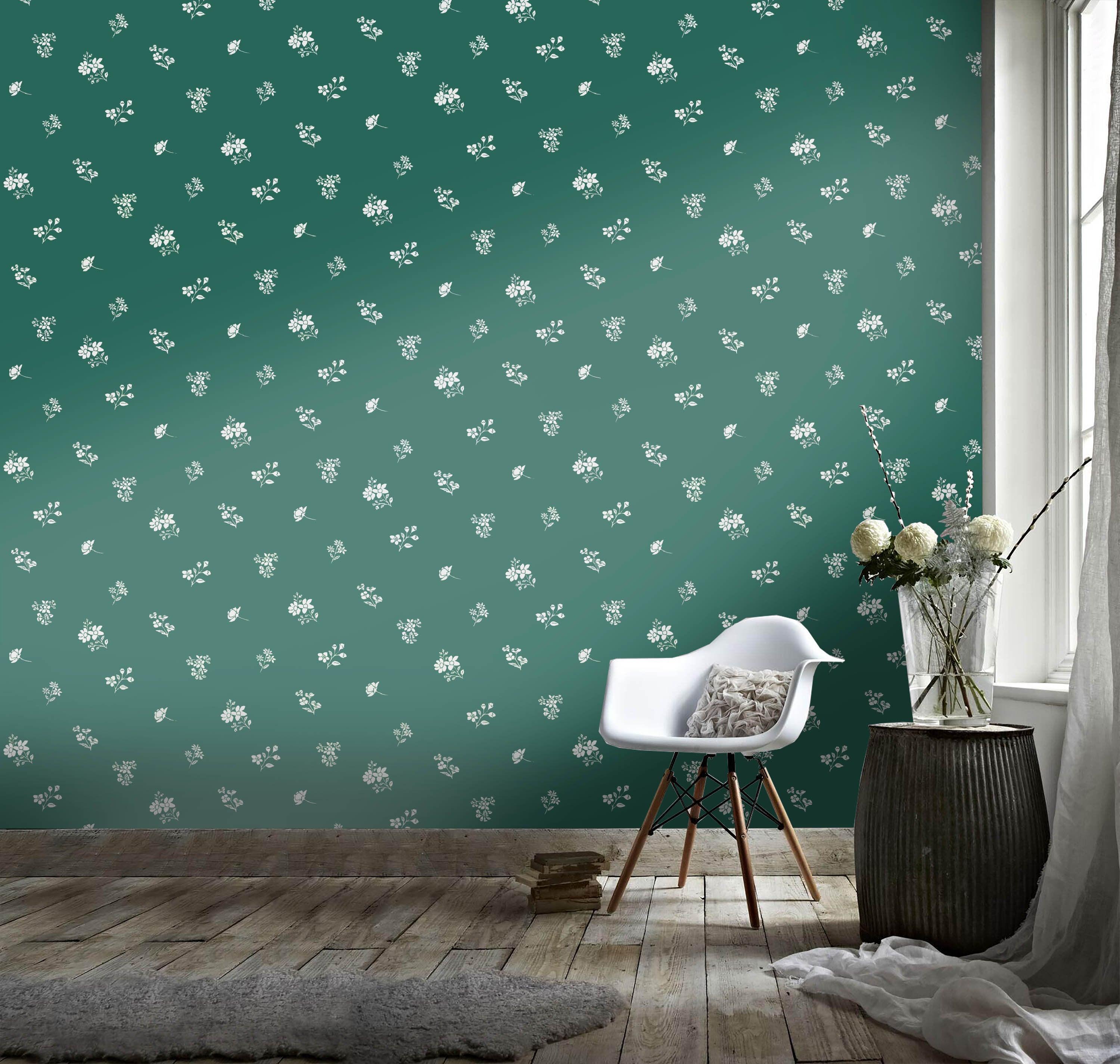 3D Green background, Floral Wallpaper- Jess Art Decoration