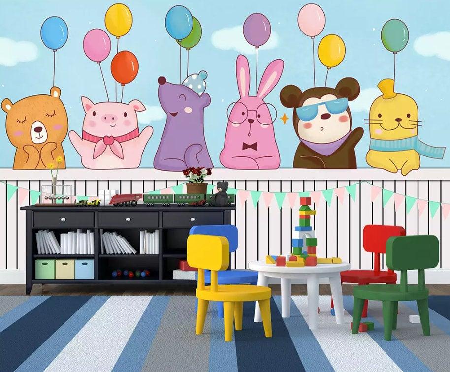 3D Kids, Balloon, cartoon animal Wallpaper-Nursery- Jess Art Decoration