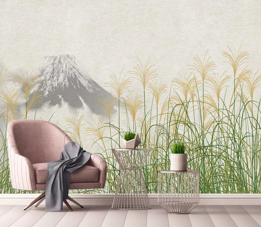 3D Simple, Autumn, Mountain, Reed Wallpaper- Jess Art Decoration