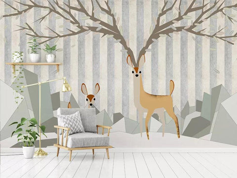 3D Kids,Cartoon,Abstract,Blocks,Deer Wallpaper-Nursery- Jess Art Decoration