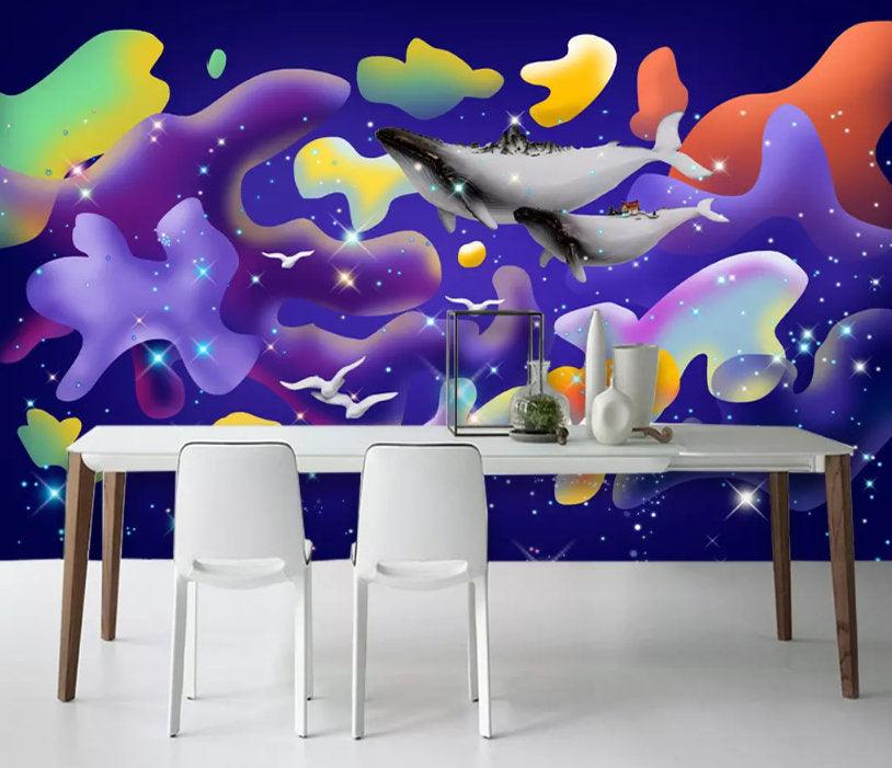 3D Colorful, Abstract, Whale Wallpaper- Jess Art Decoration