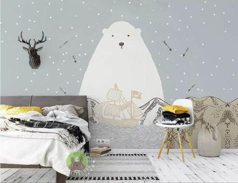 3D Kids, Cartoon white bear Wallpaper-Nursery- Jess Art Decoration