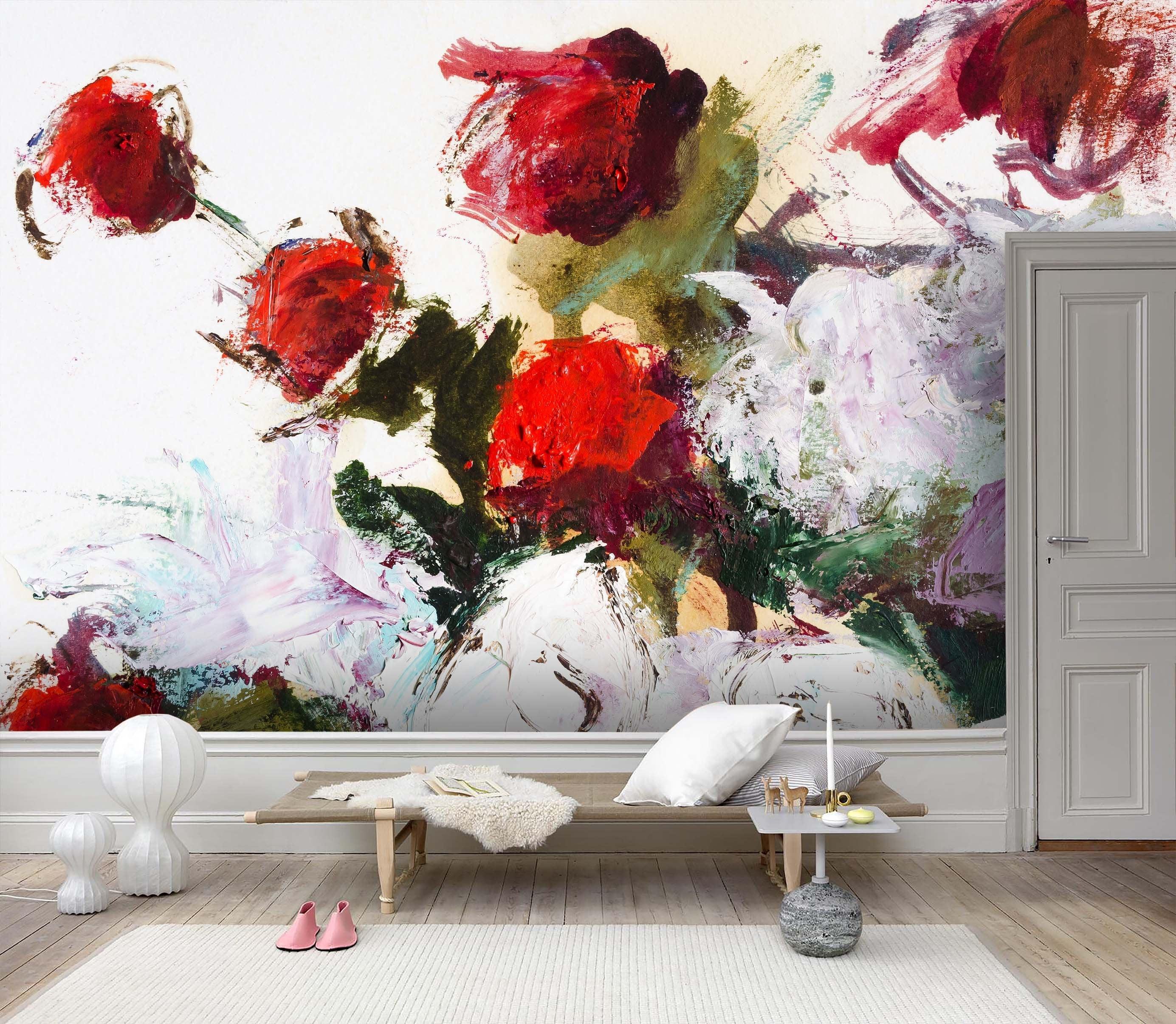 3D Oil painting, Simple, Rose Wallpaper- Jess Art Decoration