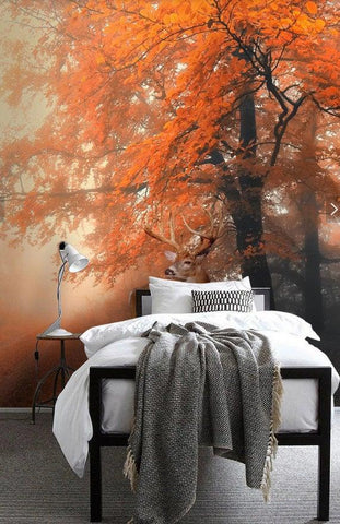 3D Warm, Autumn, Red leaf Wallpaper- Jess Art Decoration