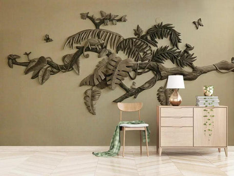 3D Relief, Tropical plant Wallpaper- Jess Art Decoration