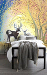 3D Hand-painted, Colorful forest, Elk Wallpaper- Jess Art Decoration