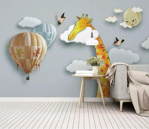 3D Kids, Cartoons, Cloud, Giraffe Wallpaper-Nursery- Jess Art Decoration