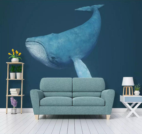 3D Kids, Cartoon, Lonely, Whale Wallpaper-Nursery- Jess Art Decoration