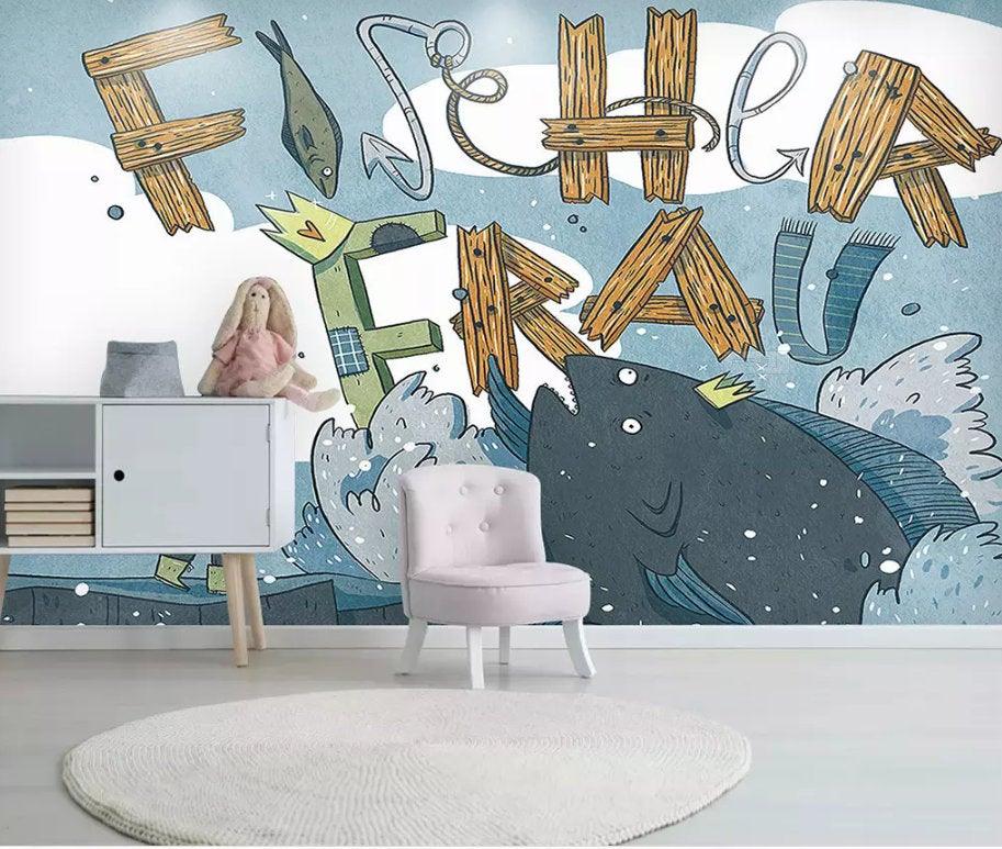 3D Kids, Cartoon, Alphabet Wallpaper-Nursery- Jess Art Decoration