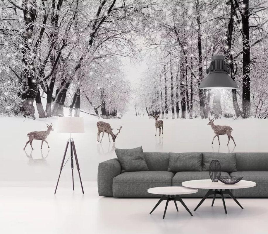 3D Quiet, Cold, Snowy, Elk Wallpaper- Jess Art Decoration