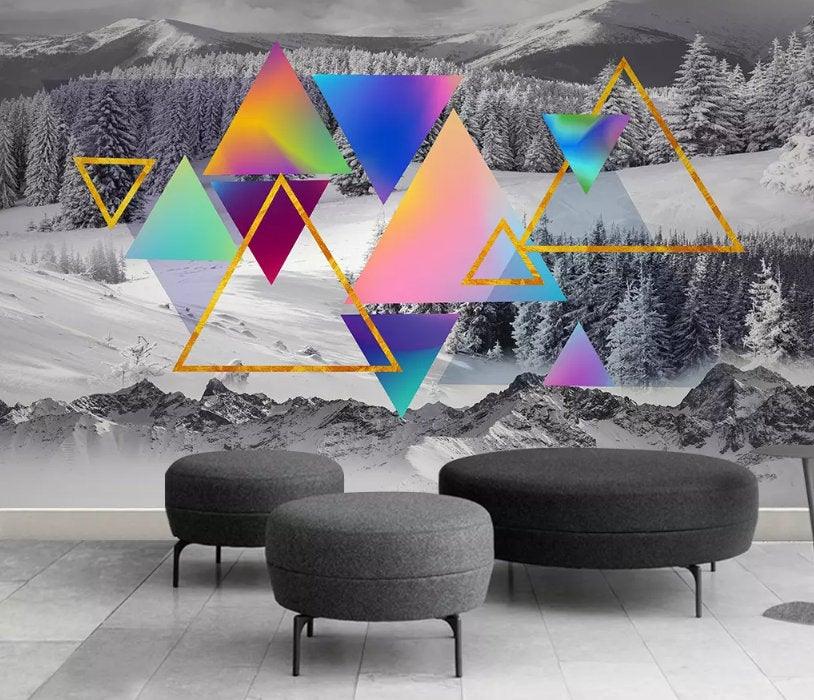 3D Abstract,Snow mountain scenery,Gradient,Color graphic Wallpaper- Jess Art Decoration