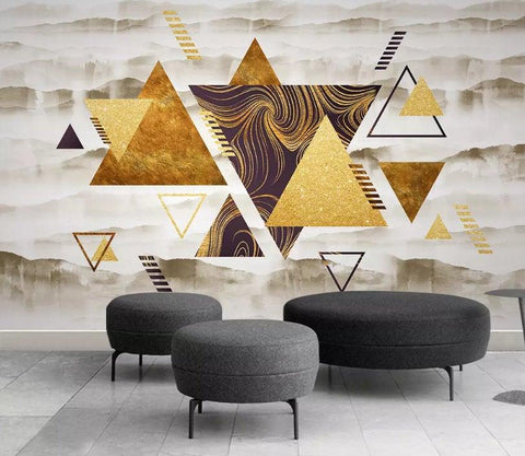 3D Natural landscape, Abstract, Gold foil, Geometric Wallpaper- Jess Art Decoration