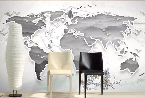 3D Simple, Metallic, World map Wallpaper- Jess Art Decoration