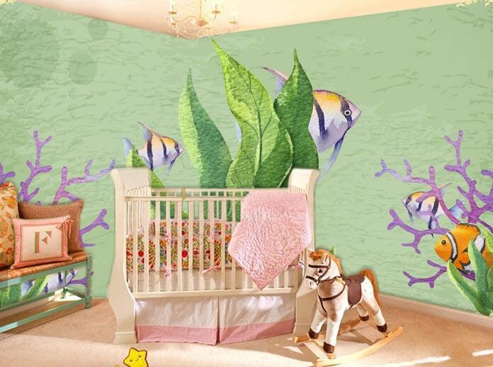 3D Kids, Cartoon, Aquatic plants Wallpaper-Nursery- Jess Art Decoration