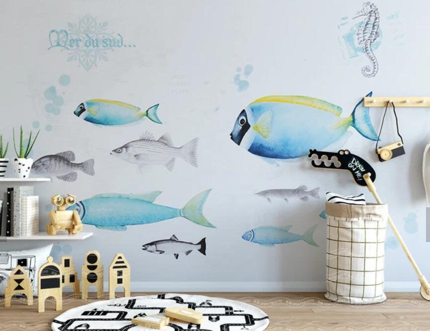 3D Kids, Cartoon, Shoal of fish Wallpaper-Nursery- Jess Art Decoration