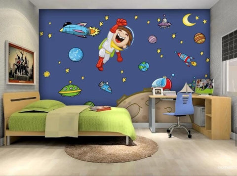 3D Kids, Cartoon, Space, Astronaut Wallpaper-Nursery- Jess Art Decoration