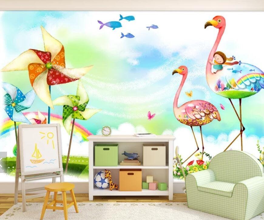 3D Kids, Cartoon, Flamingo Wallpaper-Nursery- Jess Art Decoration
