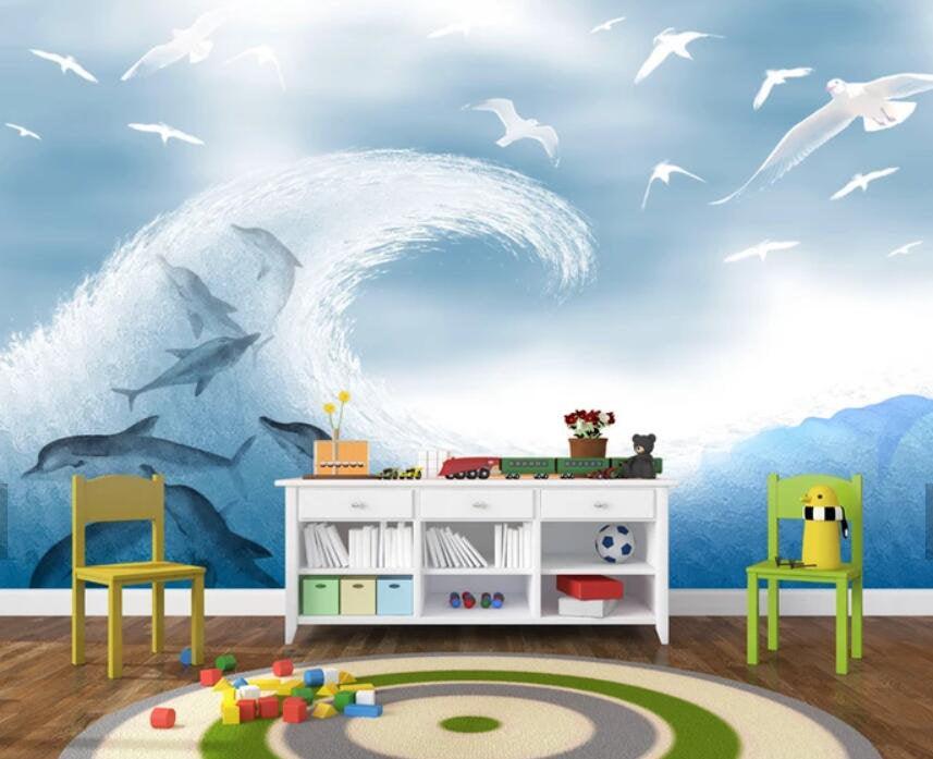 3D Kids, Dreamy, Dolphin Wallpaper-Nursery- Jess Art Decoration