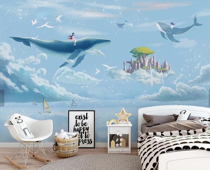 3D Kids, Dreamy, Sky, Whale Wallpaper-Nursery- Jess Art Decoration