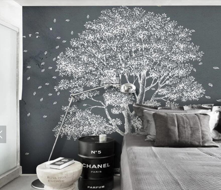 3D Modern, Grey-tones, Simple, tree Wallpaper- Jess Art Decoration
