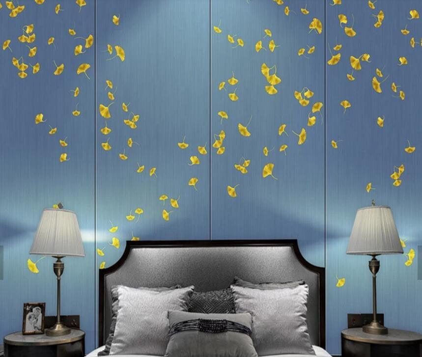 3D Blue background, Falling, Ginkgo leaf Wallpaper- Jess Art Decoration