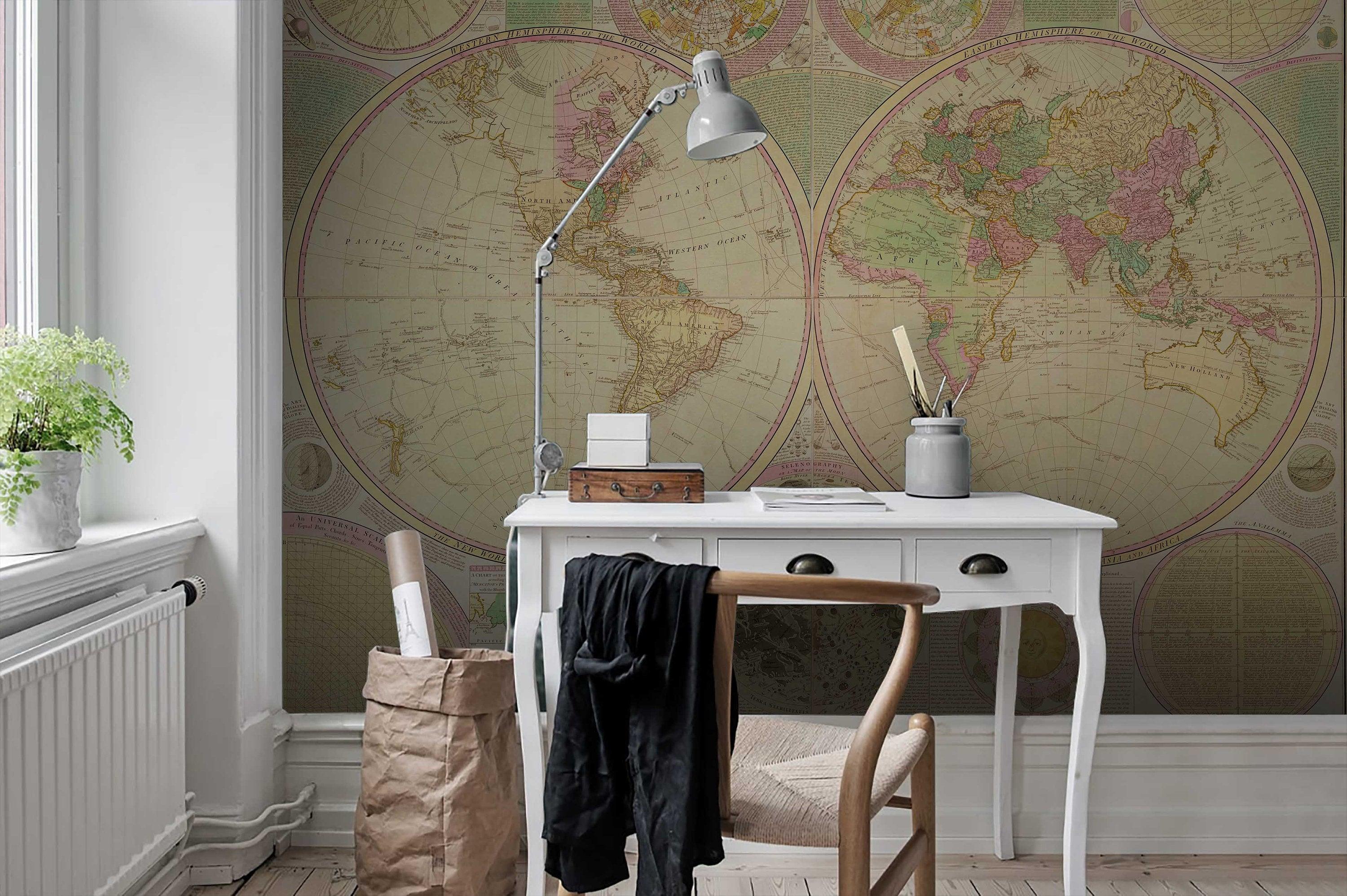 3D Vintage, Worn-out, Detailed, World map Wallpaper- Jess Art Decoration