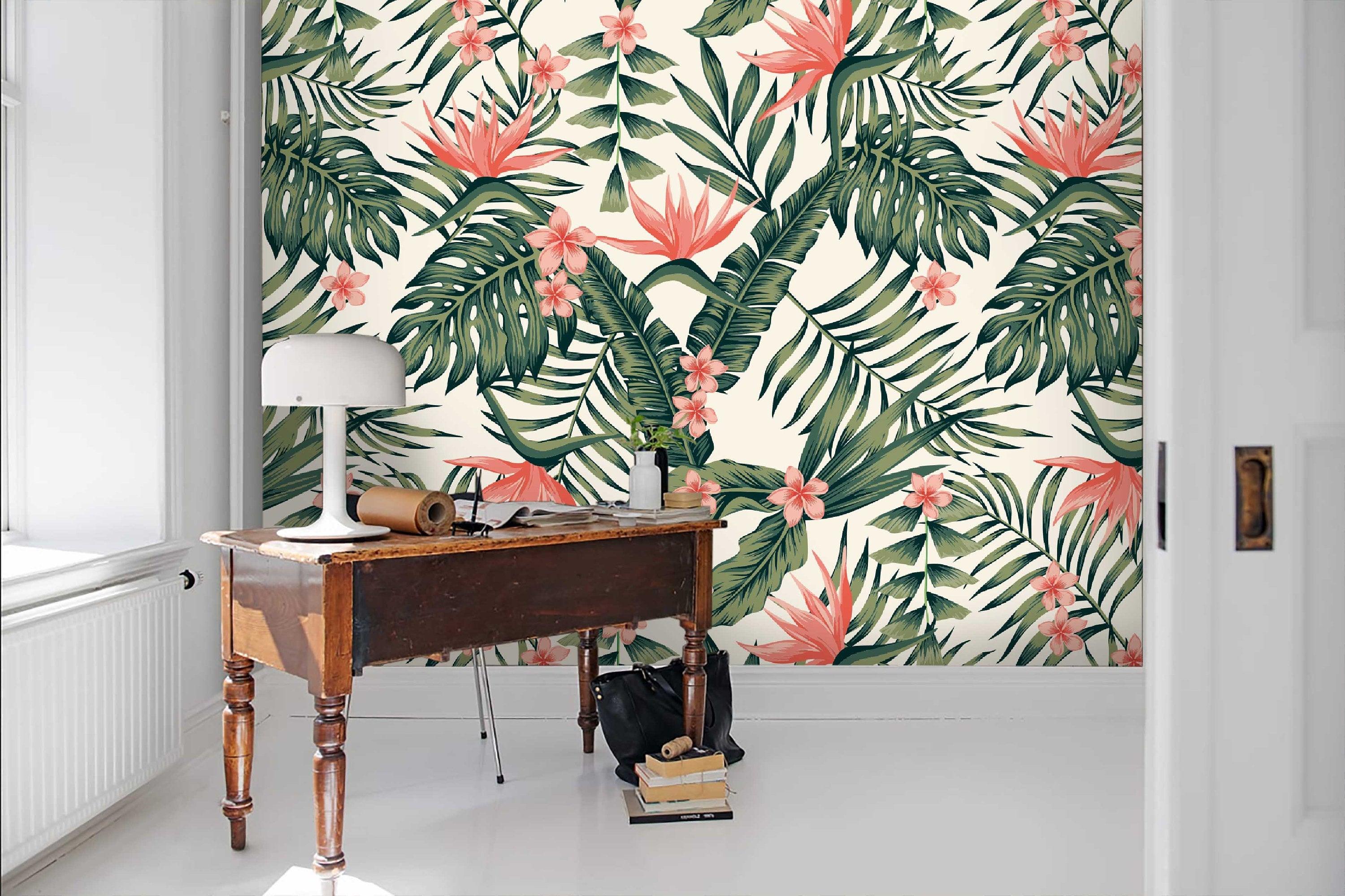 3D Hand-painted, Tropical, Plant Wallpaper- Jess Art Decoration