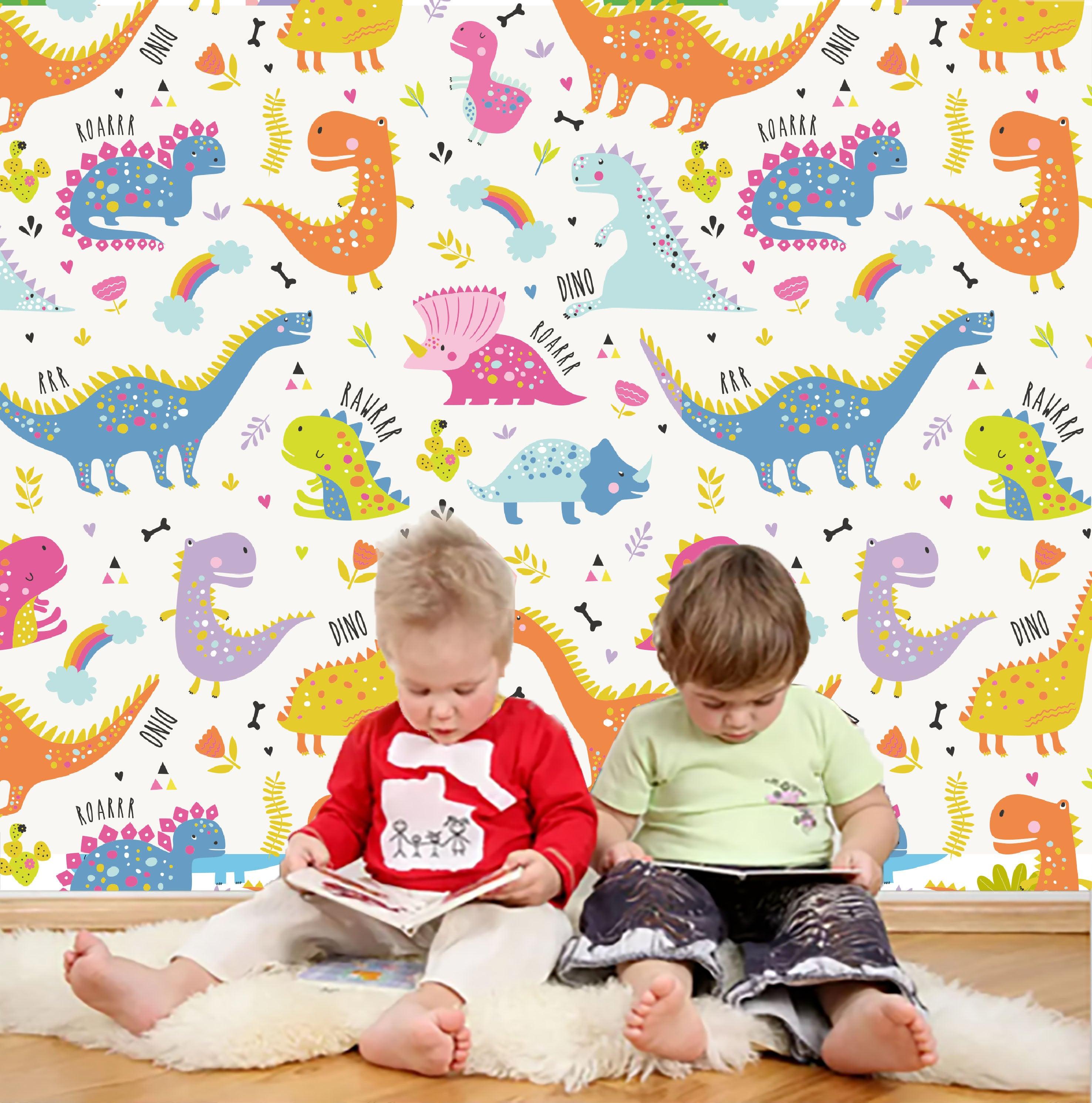 3D Kids, Cartoon Colorful, Dinosaur Wallpaper-Nursery- Jess Art Decoration
