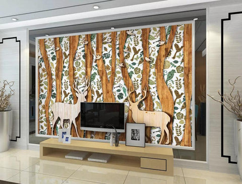 3D Wood grain, Woods, Elk Wallpaper- Jess Art Decoration