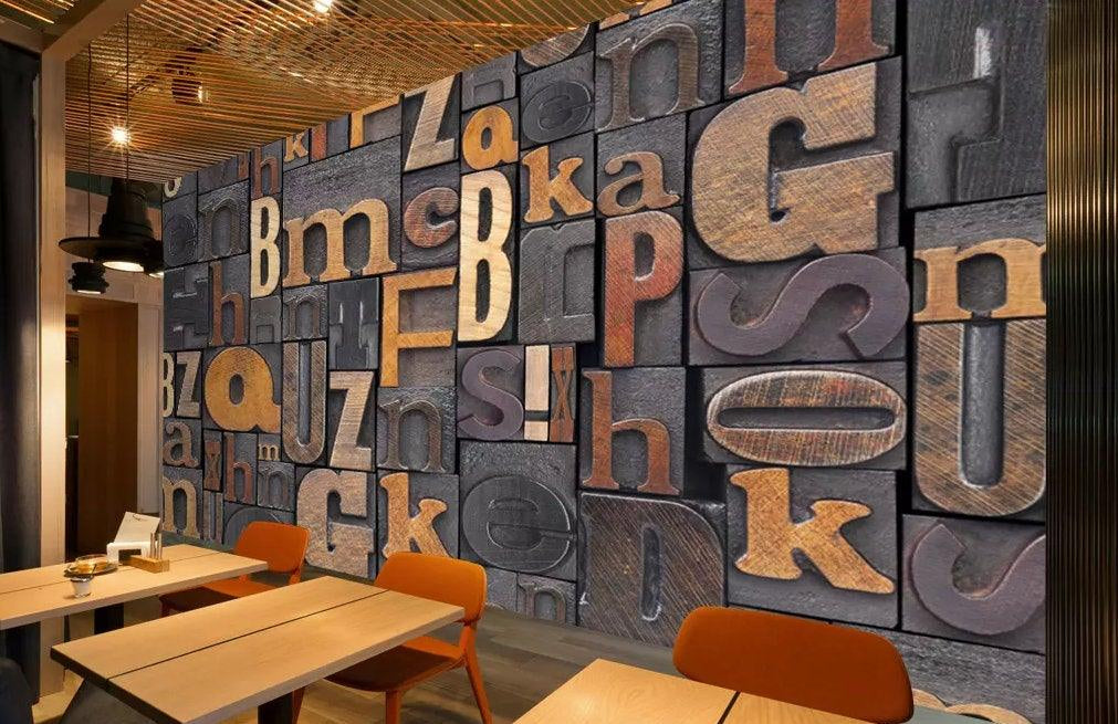 3D Vintage style, Alphabet Wallpaper- Jess Art Decoration