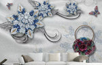 3D Blue-tones,Pearl, Flower Wallpaper- Jess Art Decoration