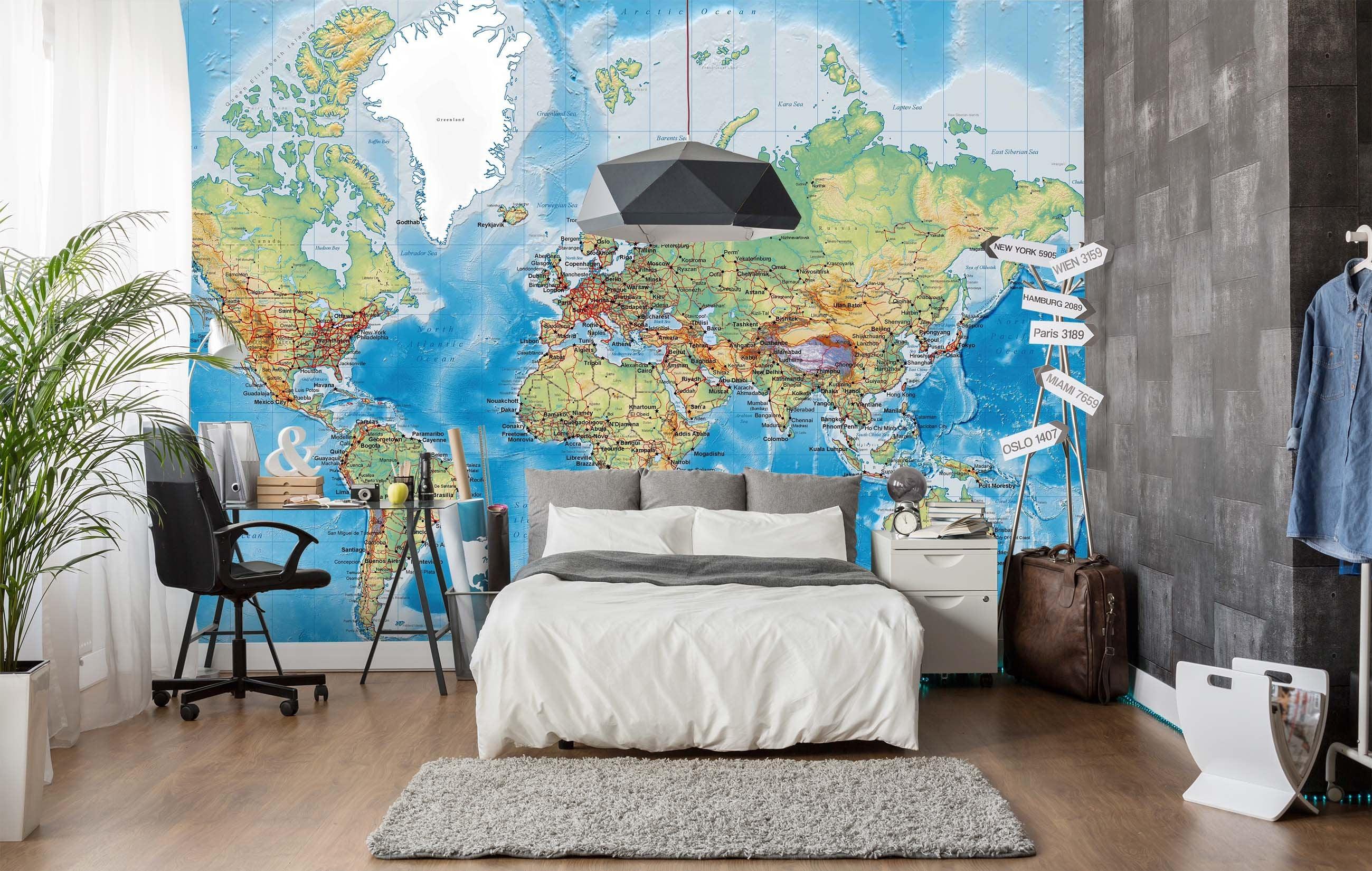 3D Details, Map of the world Wallpaper- Jess Art Decoration