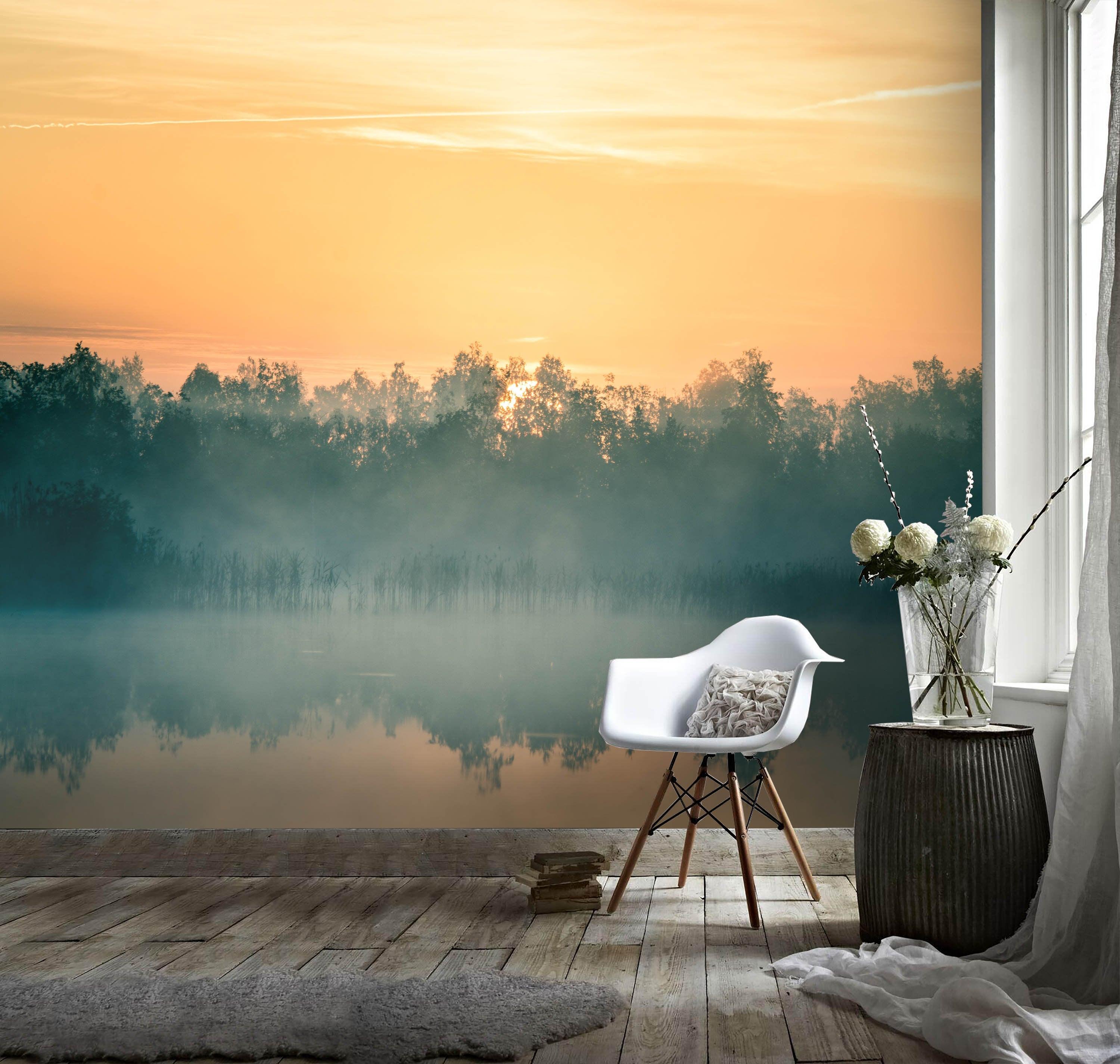 3D Lakes, Dusk, Forest scenery Wallpaper- Jess Art Decoration