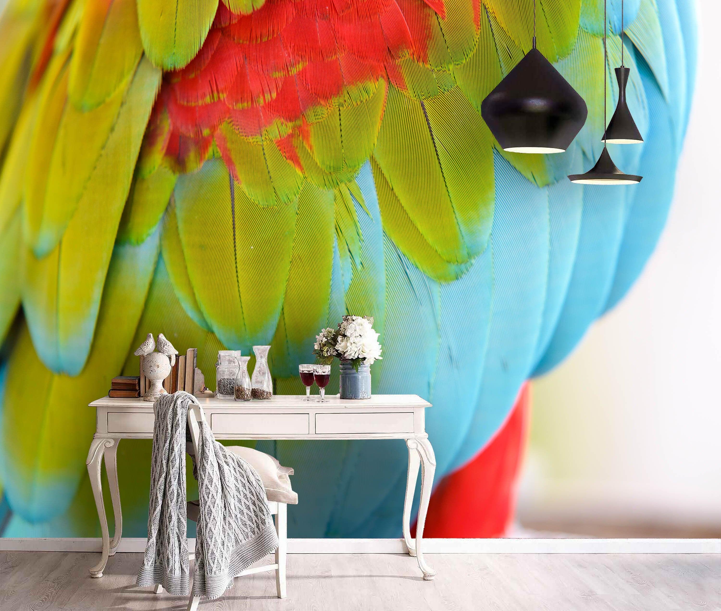 3D Multicolored, Parrot feather Wallpaper- Jess Art Decoration