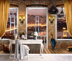 3D Vintage, Brick wall, Windows, Dusk scenery Wallpaper- Jess Art Decoration