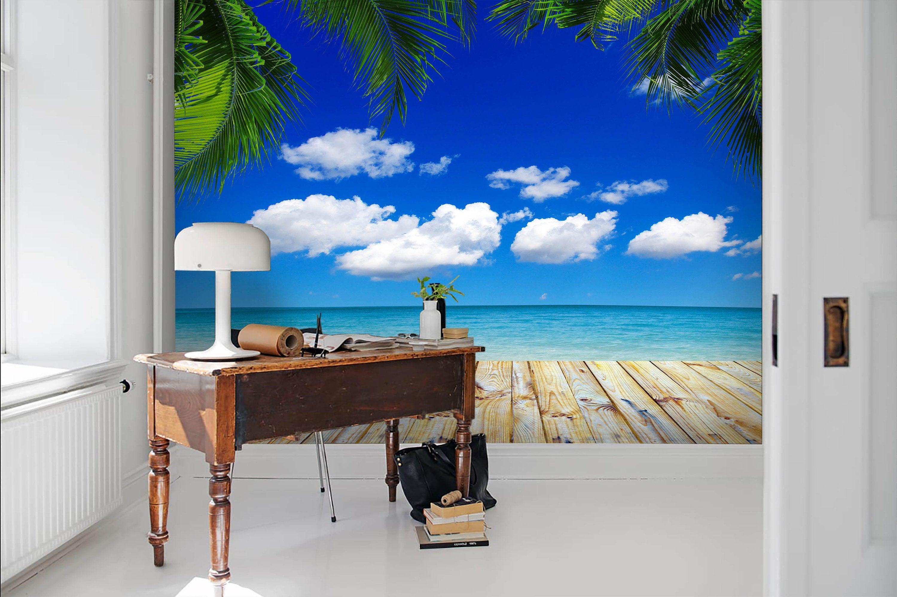 3D Tropical scenery, Seaside, Coconut tree Wallpaper- Jess Art Decoration