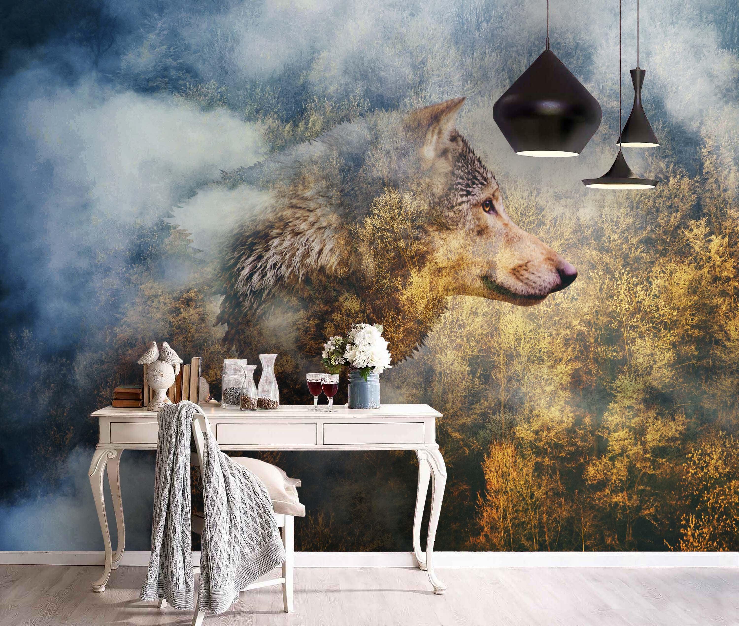 3D Spectacular, Wolf, Autumn scenery Wallpaper- Jess Art Decoration