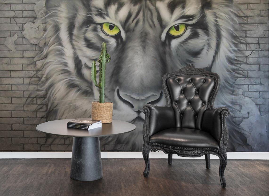 3D Wild, Fierce, Tiger head Wallpaper- Jess Art Decoration