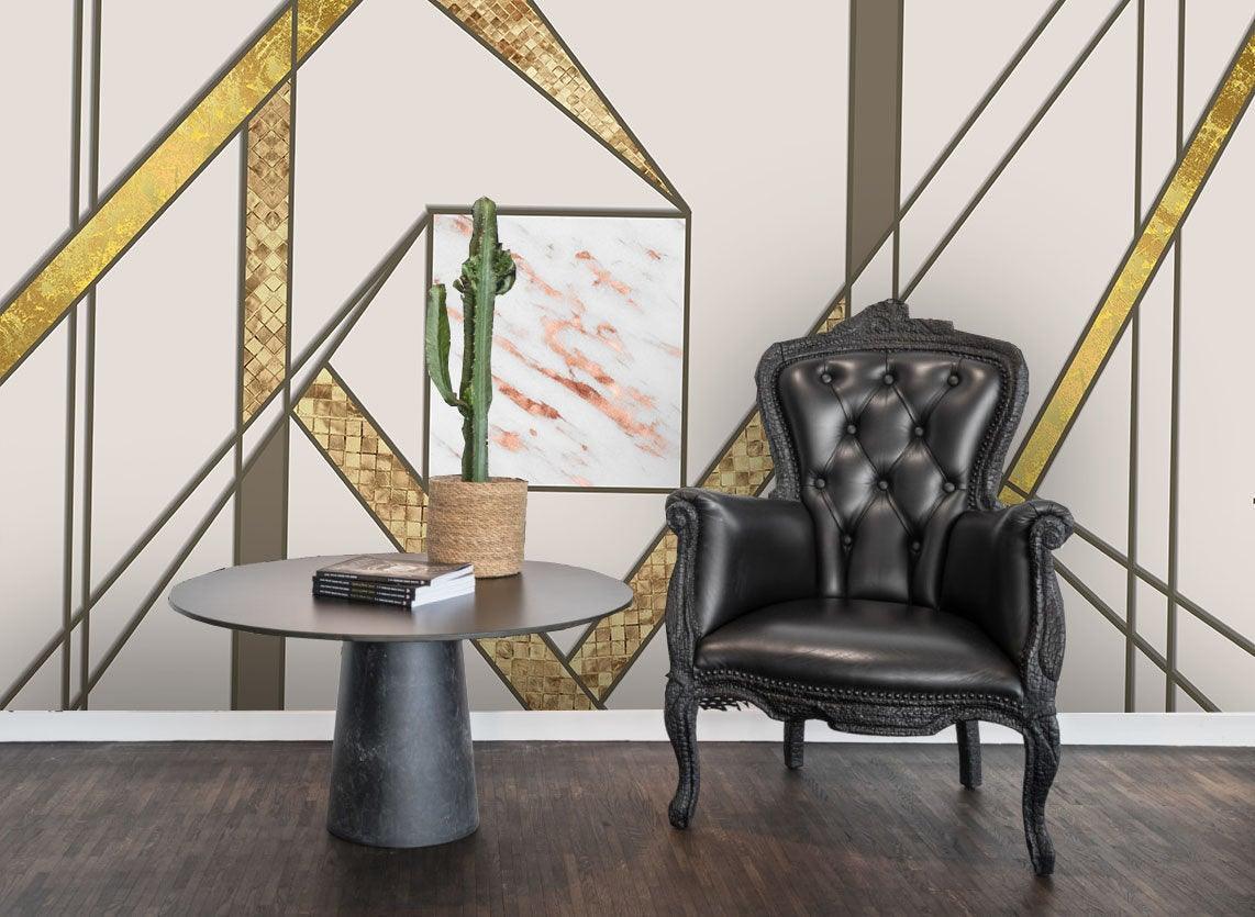 3D Abstract, Irregular, Line, Gold foil Wallpaper- Jess Art Decoration