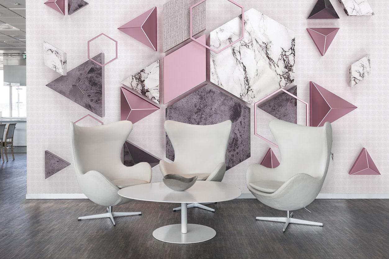 3D  Abstract, Pink-tones, Triangle Wallpaper- Jess Art Decoration