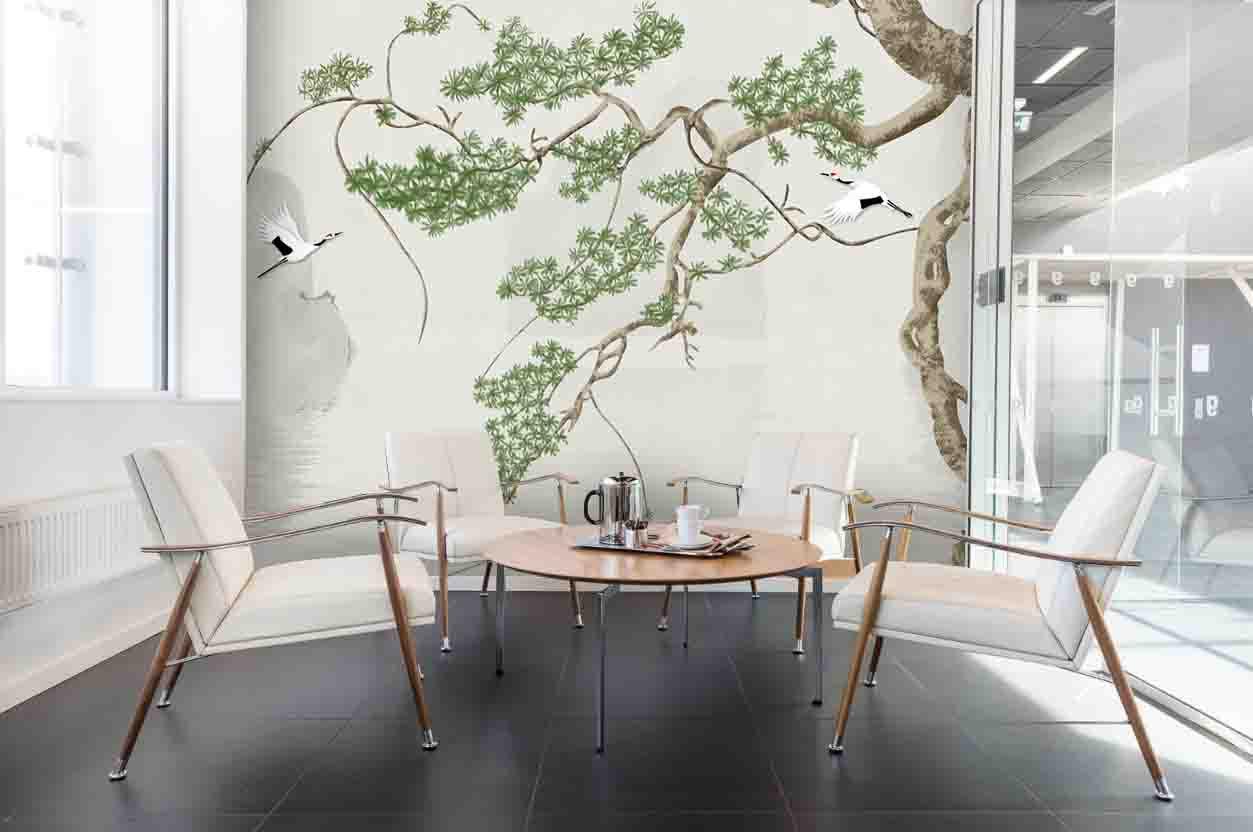 3D Chinese style, Red-crowned crane, Pine tree Wallpaper- Jess Art Decoration
