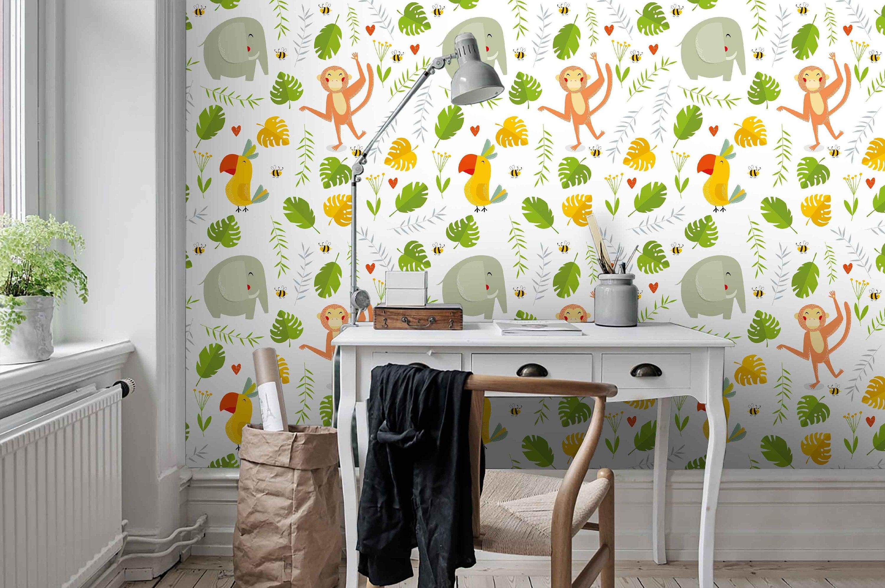 3D Kids, Tropical, Monkey, Elephant Wallpaper-Nursery- Jess Art Decoration